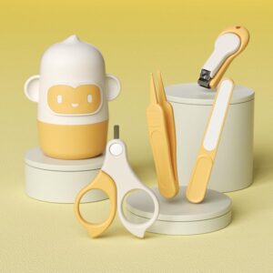 Baby Nail Kit,Baby Manicure Kit and Pedicure kit with Cute Case,Baby Nail Clippers, Scissors, Nail File & Tweezers, Baby Nail File & Tweezer for Newborn, Infant & Toddler（Yellow)