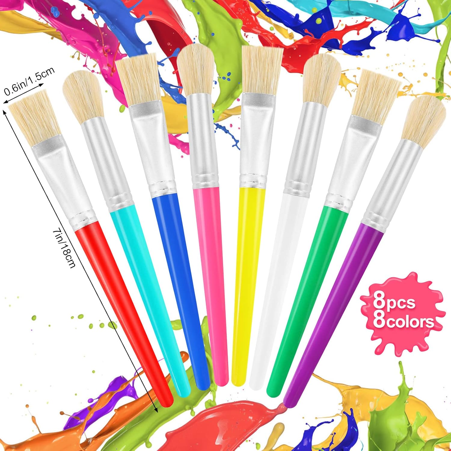8 Piece Toddler Washable Chubby Paint Brush Set for Kids Crafts - Image 2