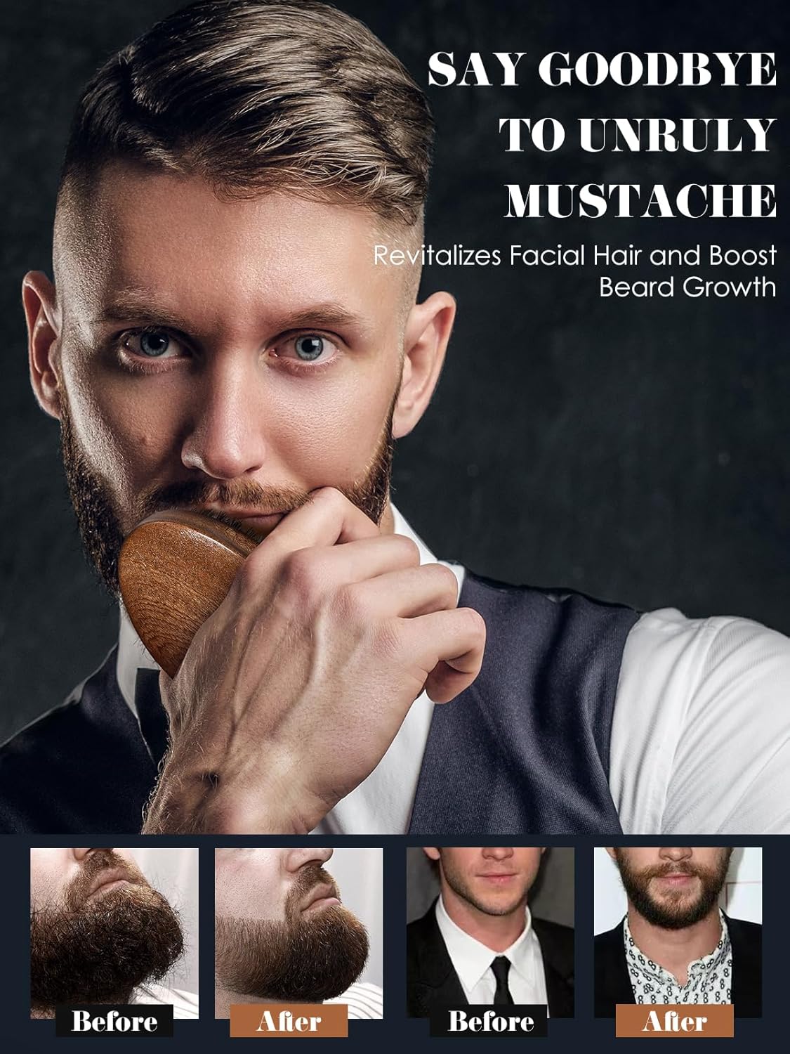 Sandalwood Beard Brush and Comb Set with Mustache Scissors - Men's Grooming Kit - Image 3