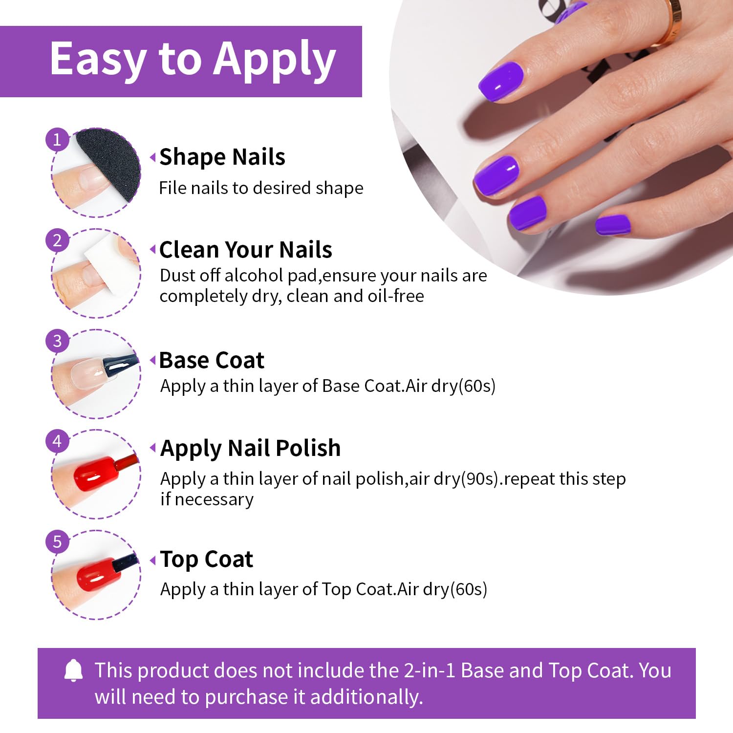 10ml Quick Dry Nail Polish Set 6 Colors for Women Black White Red Blue Green Purple - Image 7