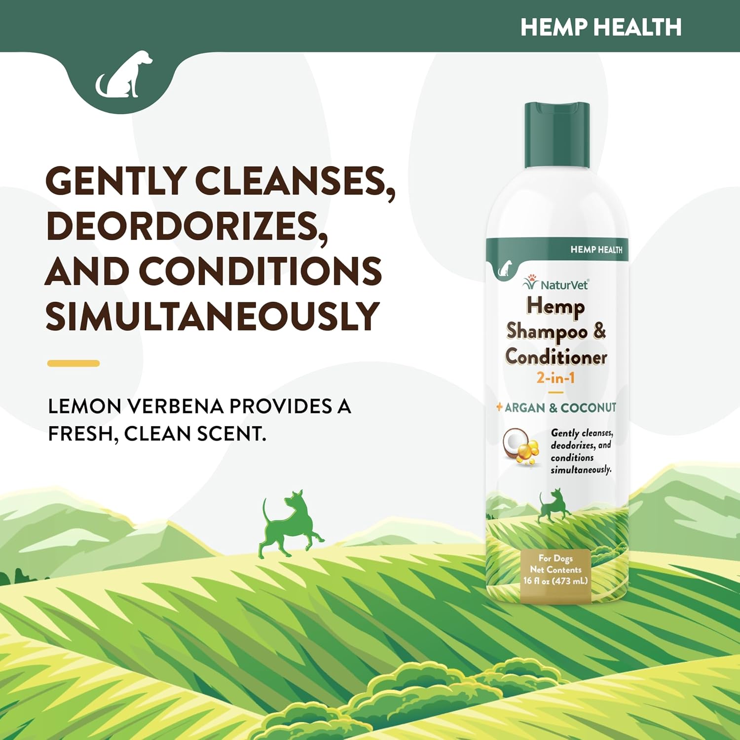 NaturVet 2-in-1 Dog Shampoo Conditioner with Hemp Argan Coconut 16oz - Image 3