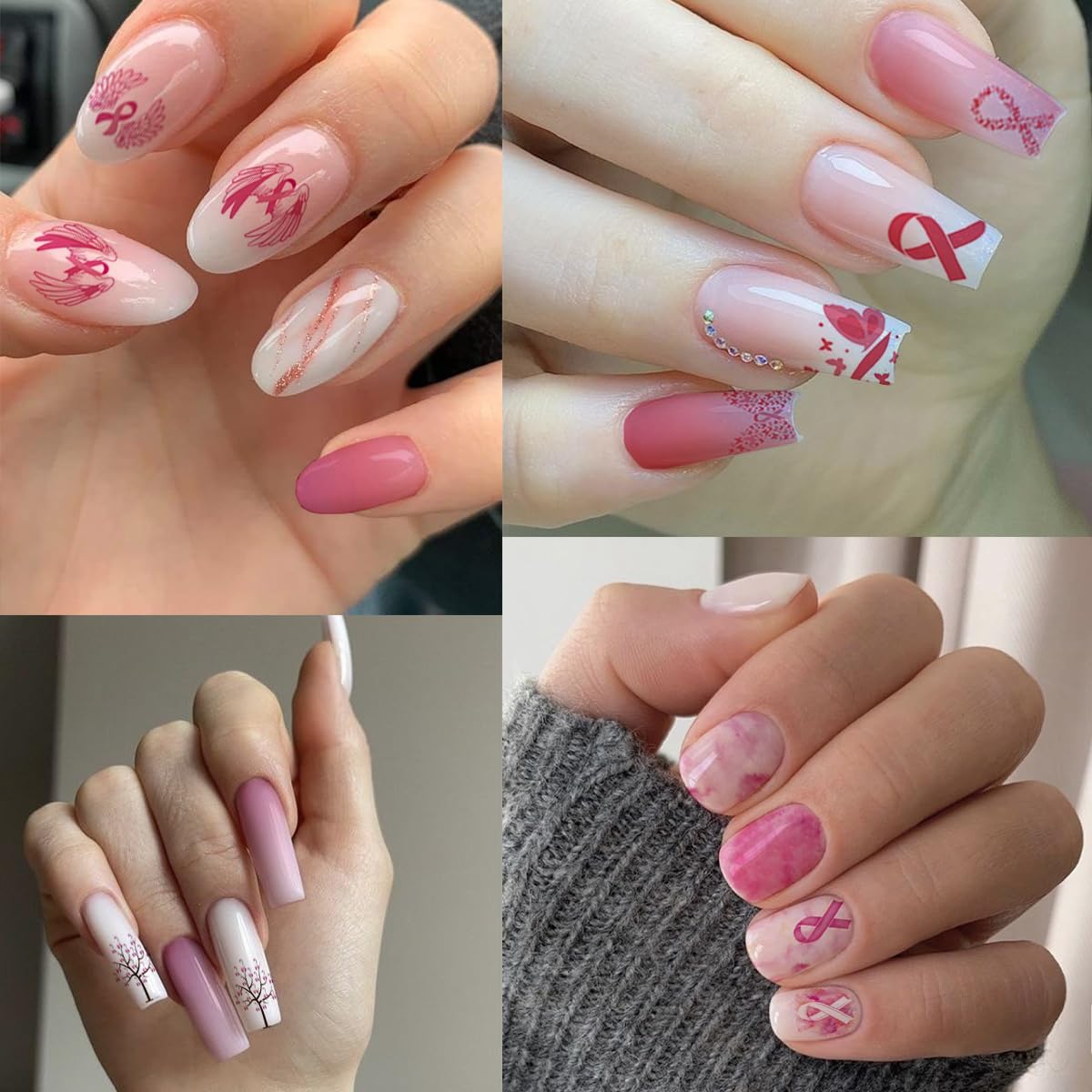 Pink Ribbon Breast Cancer Awareness Nail Art Stickers 6 Sheets Self-Adhesive for Women - Image 6
