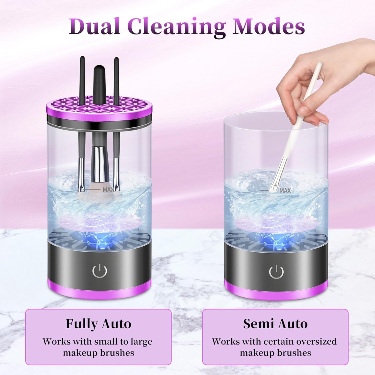 Electric Makeup Brush Cleaner Machine for Deep Cleaning All Brush Types, Portable Design - Purple - Image 5