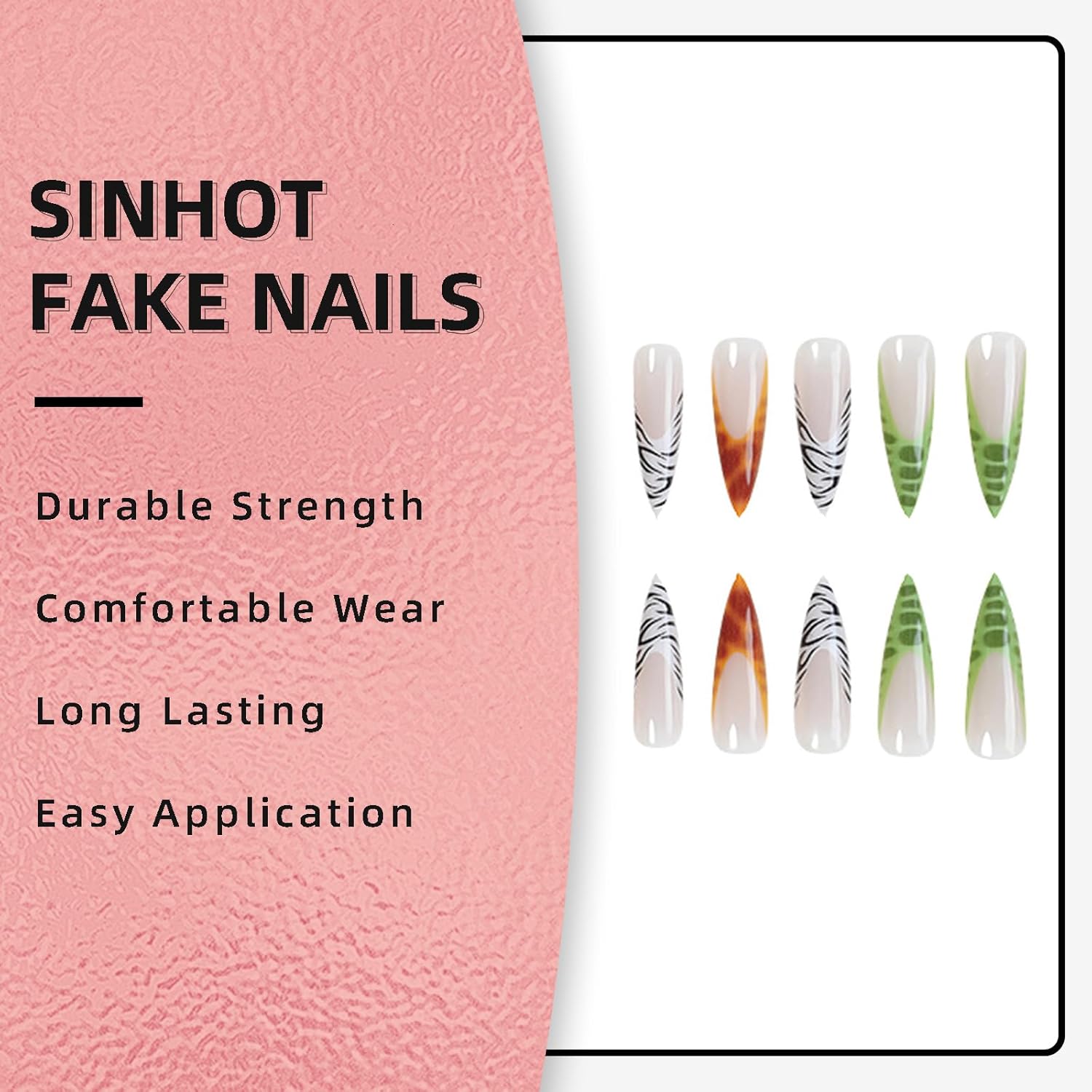 SINHOT 24pcs Long Glossy Leopard Print Ombre Almond Stiletto Press-On Nails - Image 7