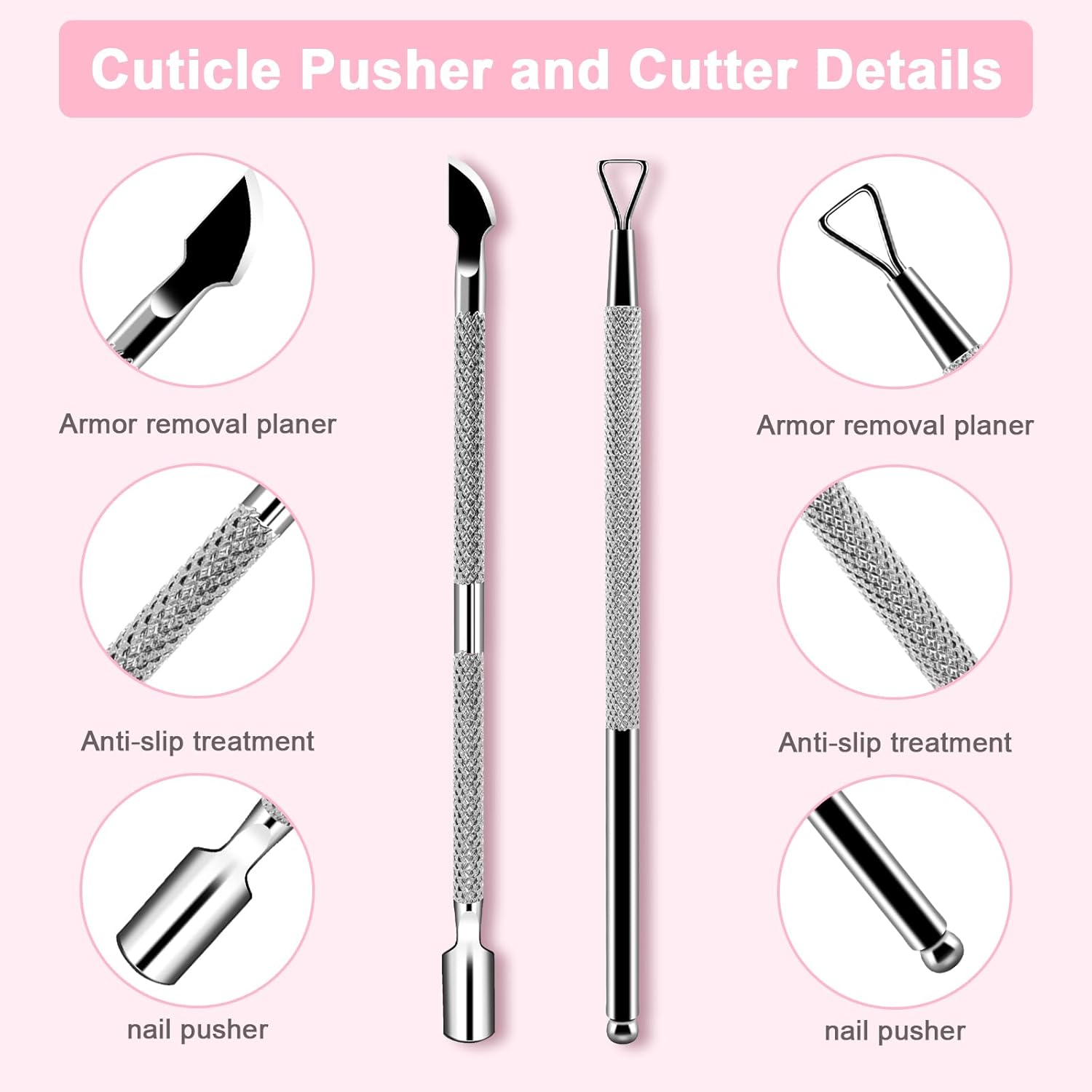 HOFASON 2 PCS Stainless Steel Cuticle Pusher Nail Polish Remover Tool Set for Home Use - Image 2