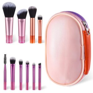 10 PCS Travel Makeup Brush Set Pocket Makeup Mini Makeup Brushes with Pack Portable Travel Size Cosmetic Brushes Kit Eyeshadow Foundation Shadow Contour Blush Concealer Brush Colorful