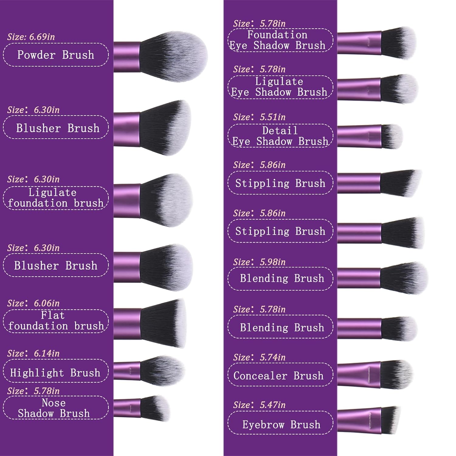 22 Piece Purple Makeup Brush Set with Case, Soft Synthetic Hair for Foundation and Eyeshadow - Image 3