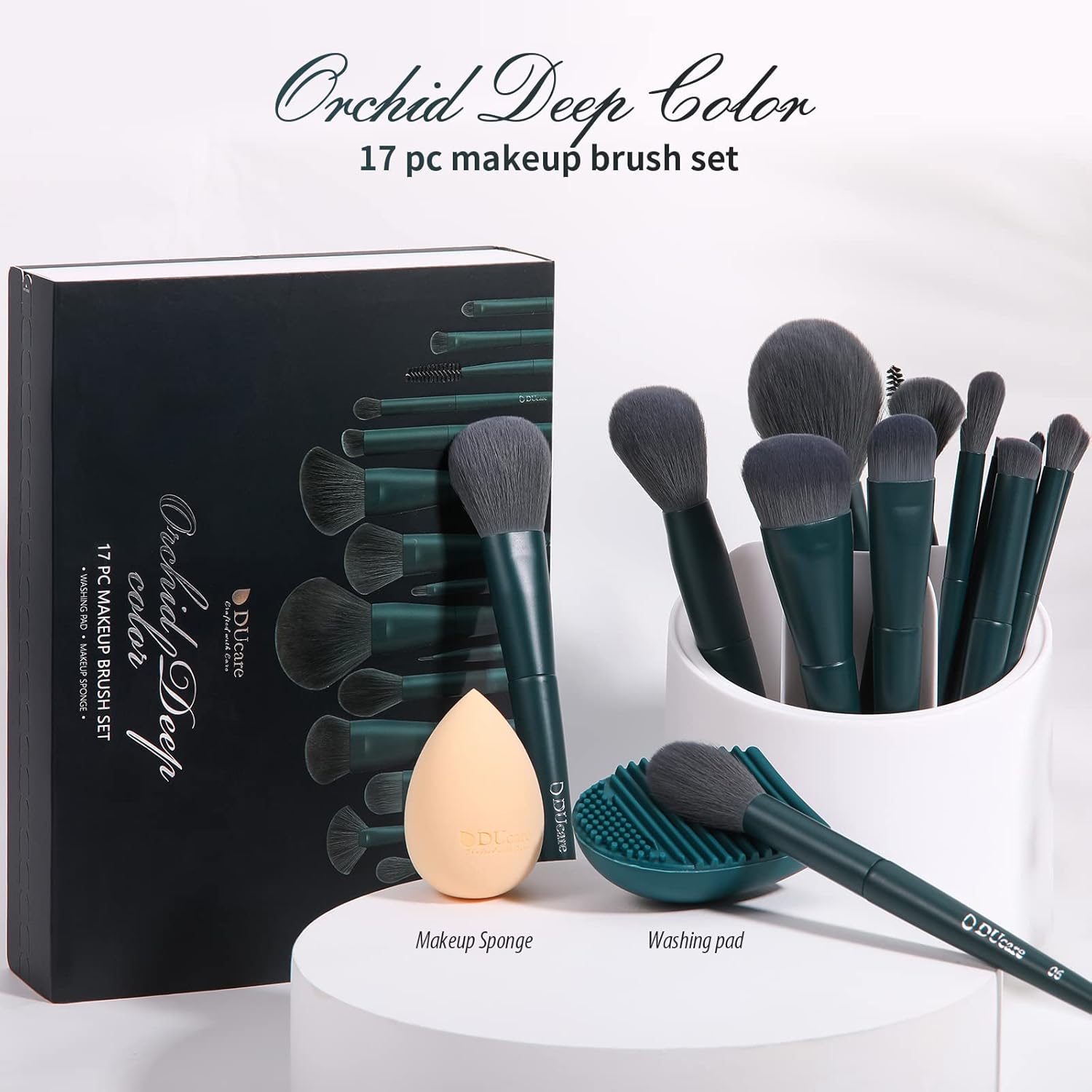 DUcare 17-Piece Makeup Brush Set with Cleaning Mat and Sponge, Black, Gift Boxed - Image 3