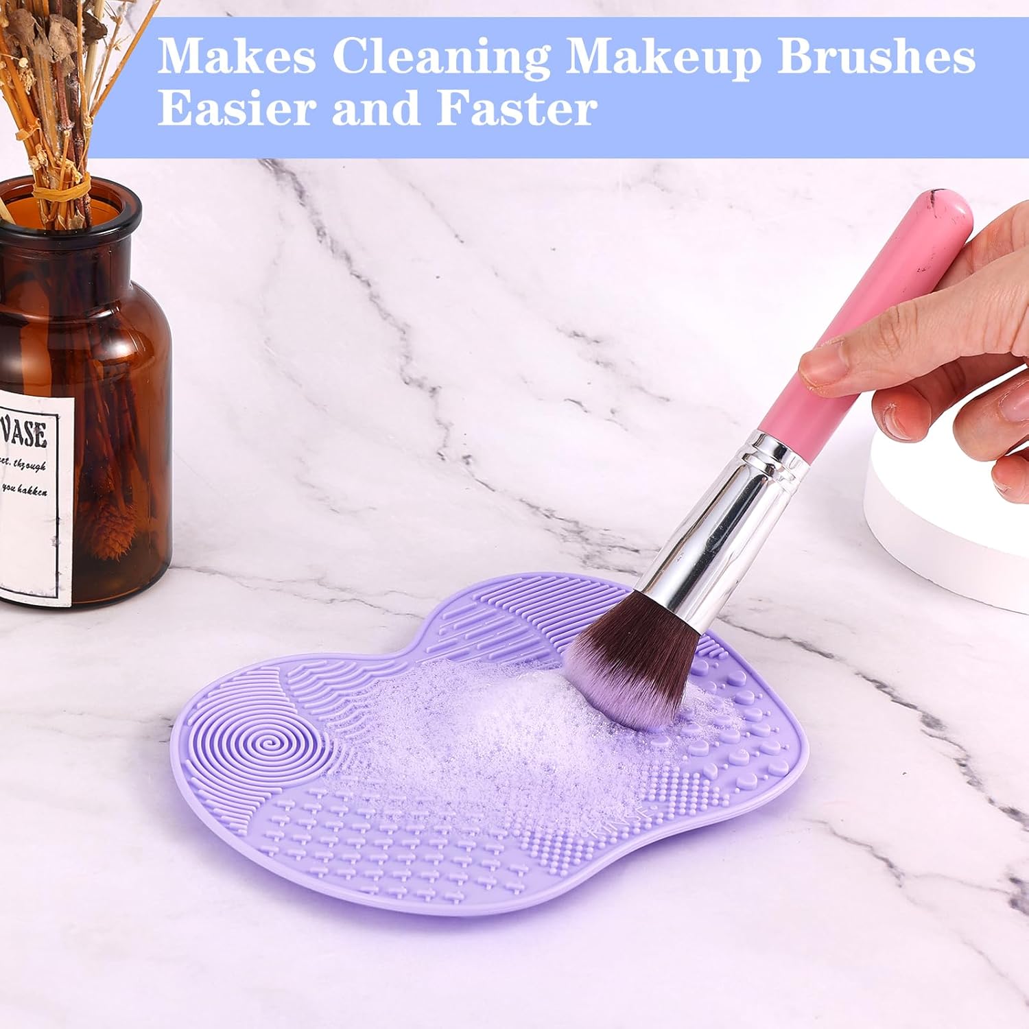 Sibba 2-Piece Silicone Makeup Brush Cleaning Mat and Sponge Bowl Set for Effortless Cleaning - Image 3