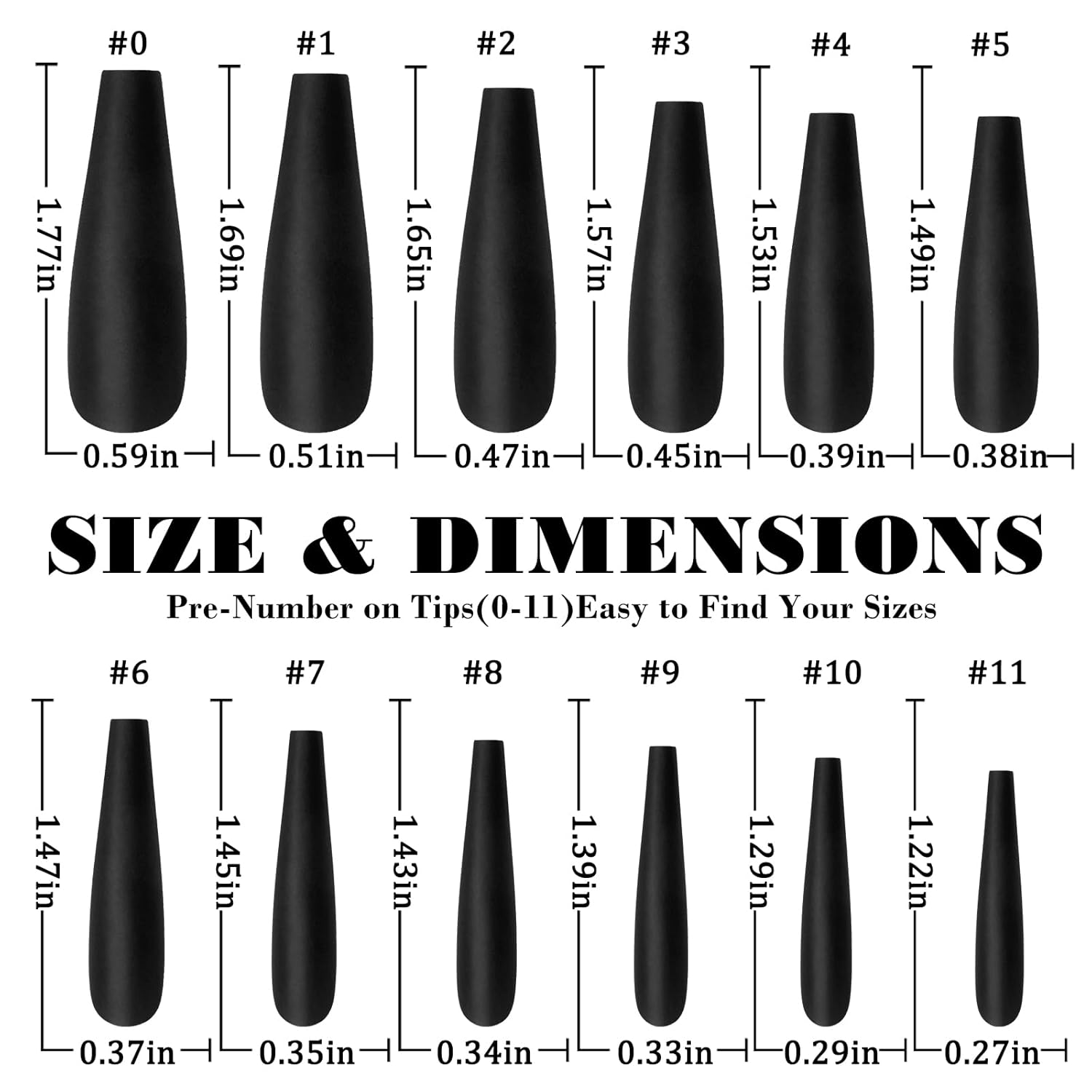 AddFavor XXL Black Matte Full Cover Acrylic Press On Nails 120 Pcs 12 Sizes - Image 5