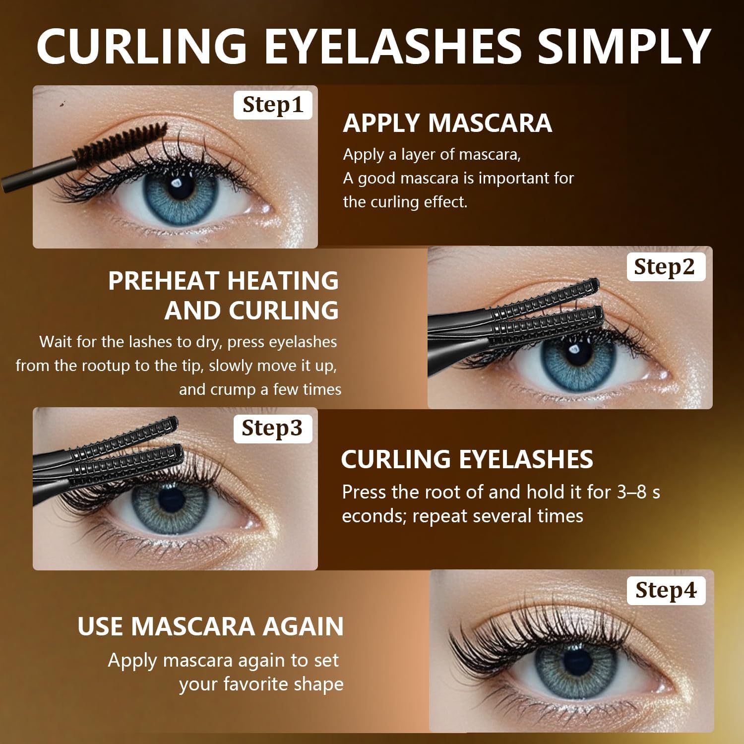 Heated Eyelash Curler USB Rechargeable 3 Heat Modes for Long-Lasting Curls Brown Black - Image 6