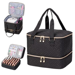 Nail Polish Organizer, Double Layer Storage Bag Gel Nail Polish Carrying Case Holds 42 Bottles with Nail Dryer Lamp Portable Manicure kit supplies Organizer (quilted)