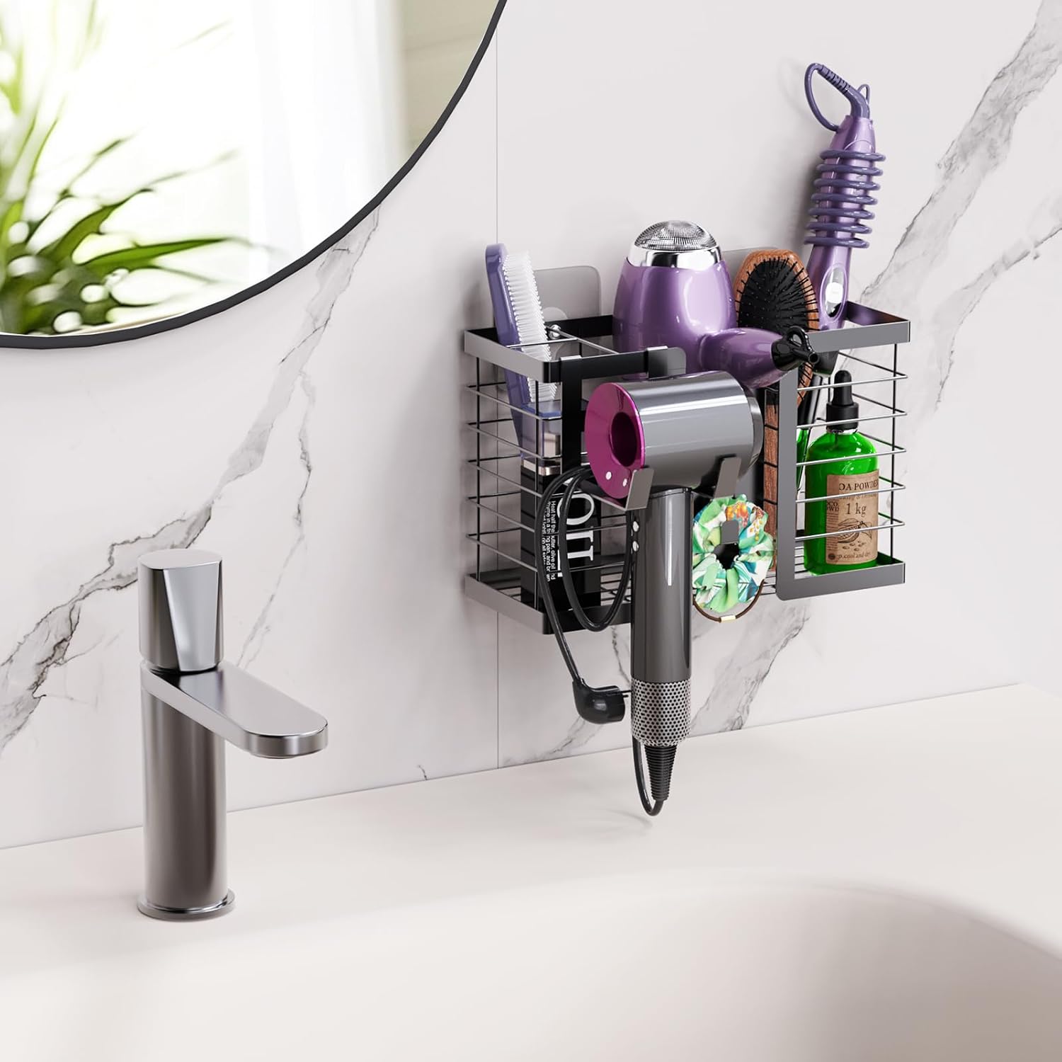 Adjustable Metal 3-in-1 Hair Dryer Holder and Bathroom Tool Organizer - Image 6