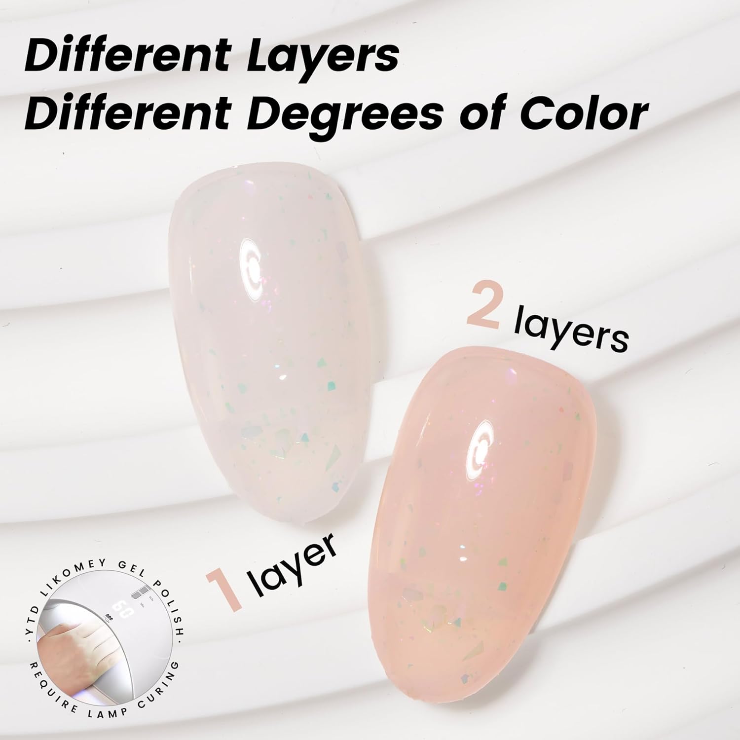YTD Likomey 15ml Nude Glitter Gel Nail Polish Coral Pink Shimmer Sparkly Flakes - Image 5
