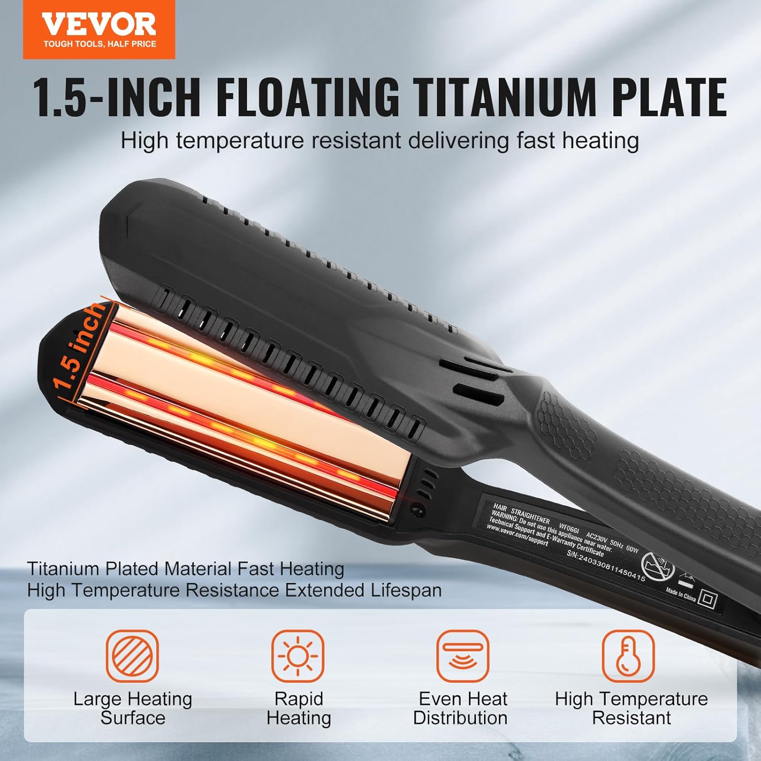 VEVOR 1.5-inch Titanium Flat Iron LCD Dual Infrared 19 Temp Levels - Image 2