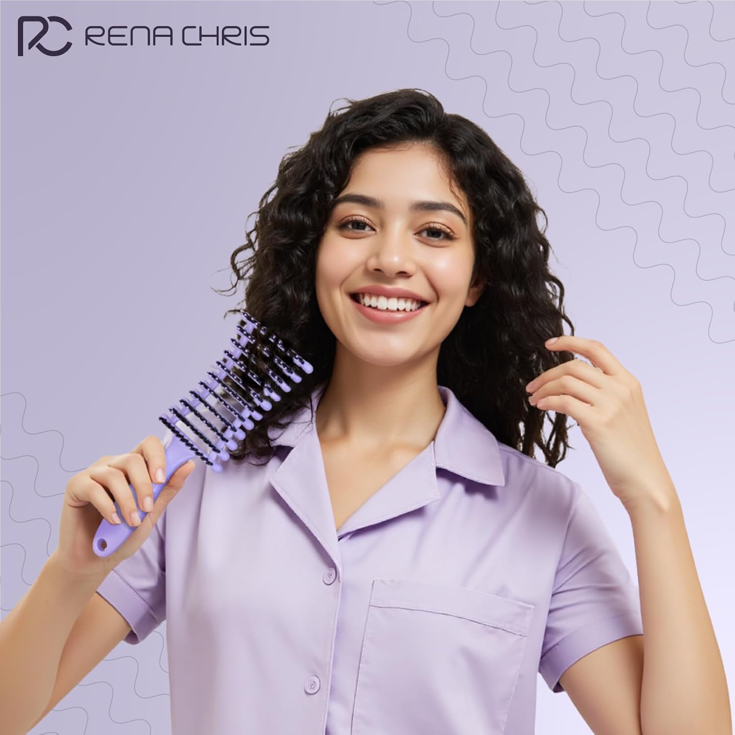 Rena Chris Curly Hair Brush Vented Styling Comb for All Hair Types Wet and Dry Use - Image 6