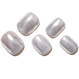 GLAMERMAID Press on Nails Extra Short Squoval, Spring Summer Handmade Sliver Chrome Gel Glue on Nails, 24Pcs Glossy Round Reusable UV Finish Fake Nails Acrylic False Nails Manicure Kits for Women