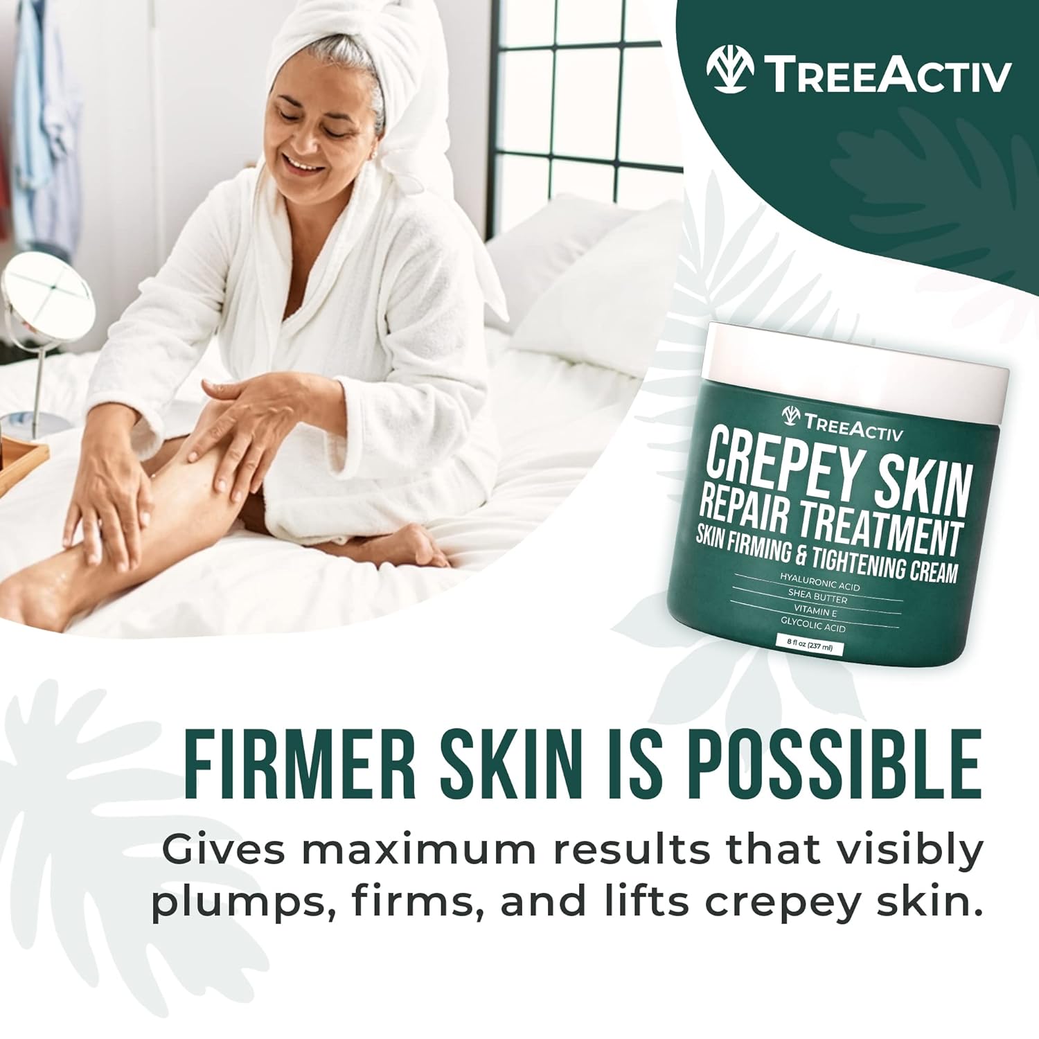 TreeActiv 8oz Firming Cream with Hyaluronic Acid and Shea Butter for Crepey Skin Repair - Image 5