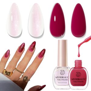 AZUREBEAUTY Nail Polish Set,Glitter Pearl & Raspberry Pink Nail Polish Set,Quick Dry Natural Boundless Shine Fingernail Polish Nurse Kit Salon-Quality for Women 2Pcs 0.34 oz