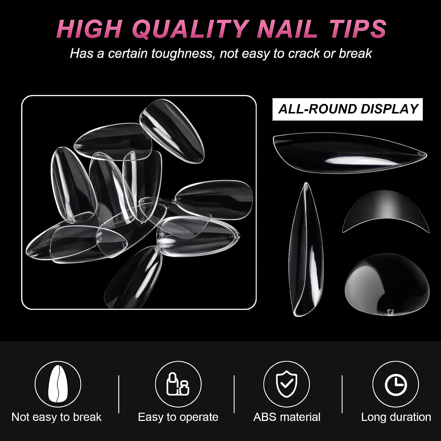 1000pcs Short Almond Nail Tips, 10 Sizes Soft Gel Full Cover Acrylic, Includes Storage Box - Image 5