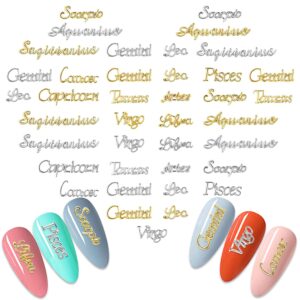 WOKOTO 120Pcs Zodiac Nail Charms For Acrylic Nails Zodiac Letters Charms For Nail Art 3D Gold Nail Charms Nail Letter Charms Zodiac Nail Art Jewelrys And Charms 3d Gemini Nail Charms Nail Jewels