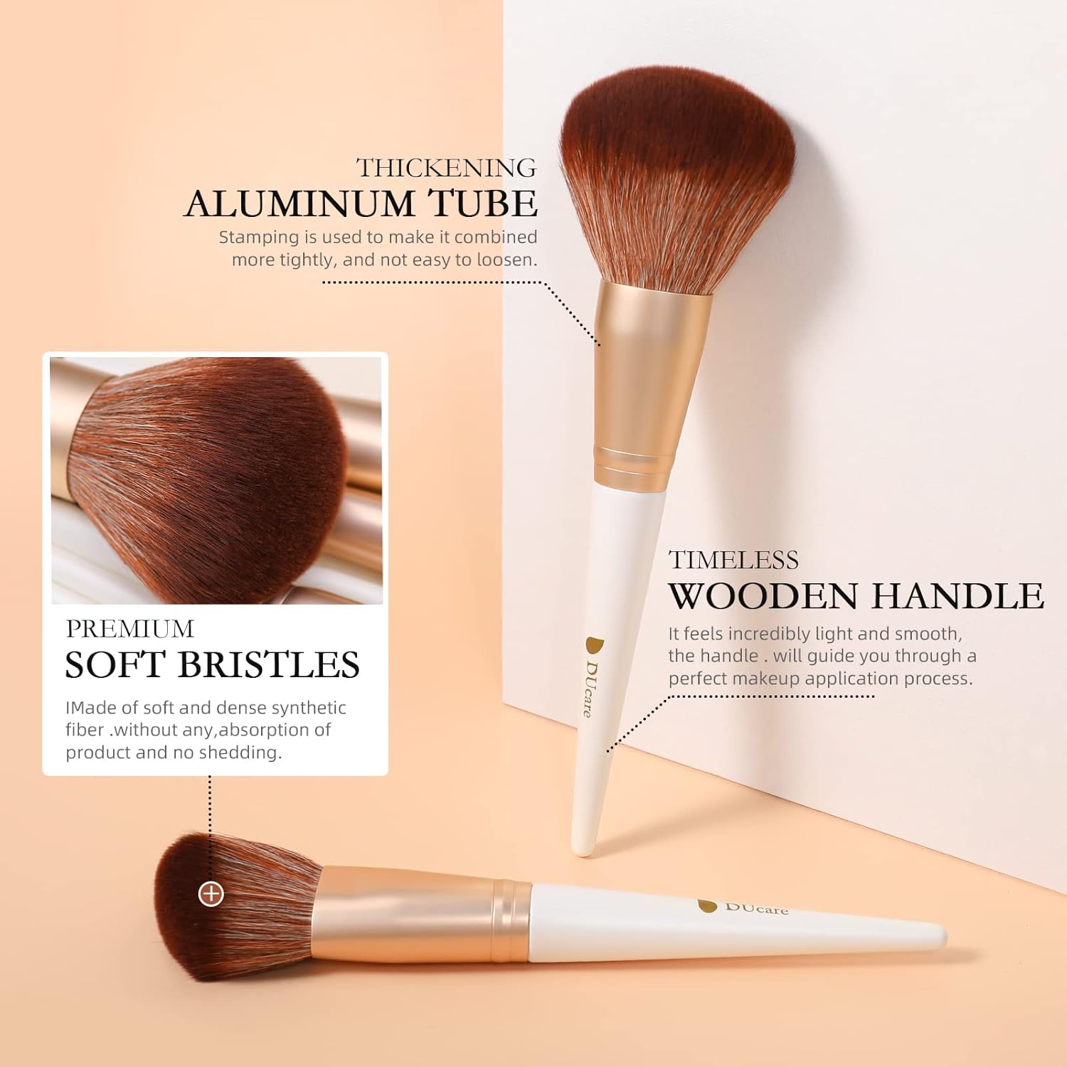 DUcare 14-Piece White Professional Makeup Brush Set with Bag for Foundation, Blush, Eyeshadow - Image 4