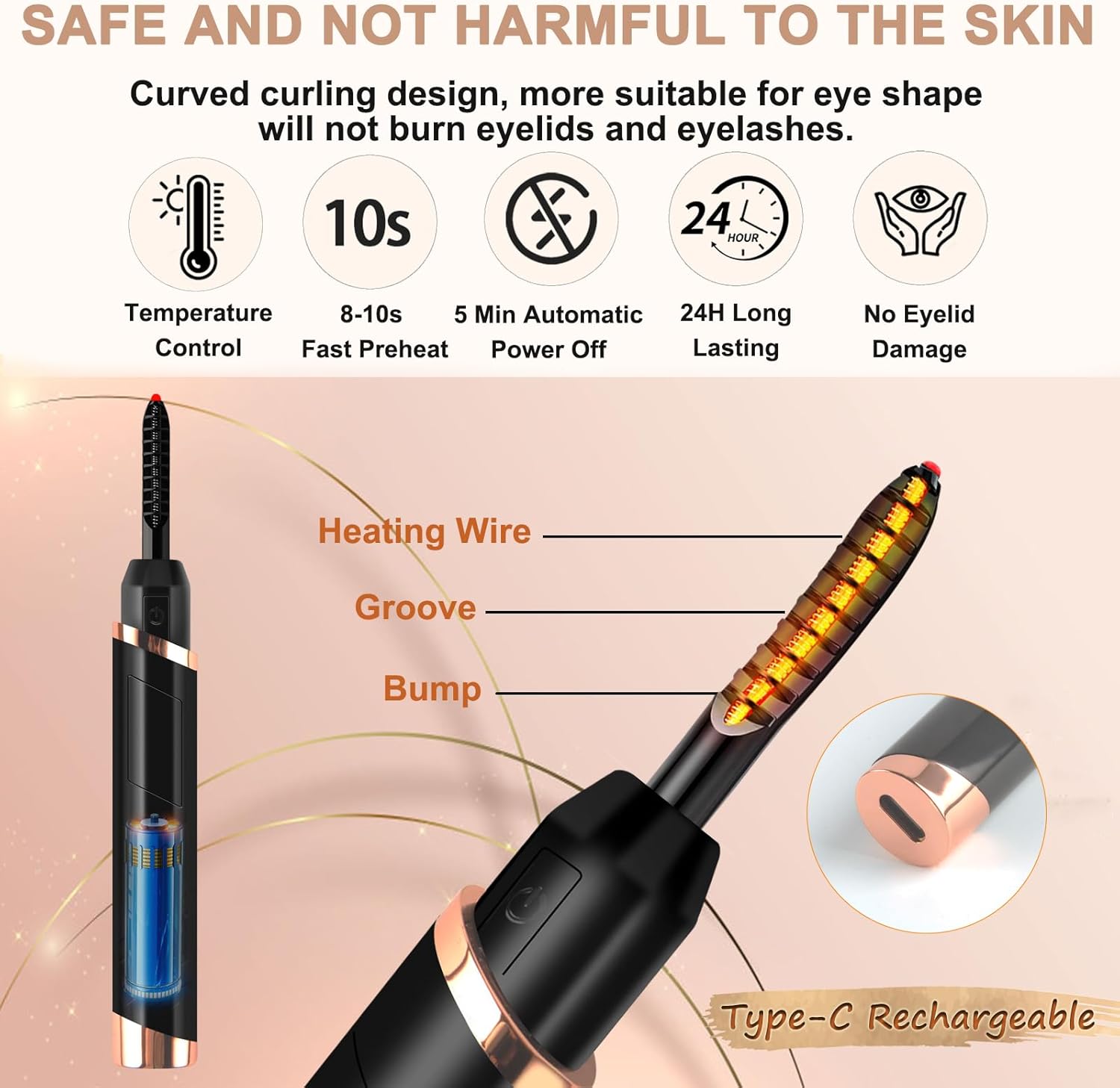 Rechargeable Heated Electric Eyelash Curler with Comb Black 2025 Model for 24-Hour Lasting Curls - Image 4