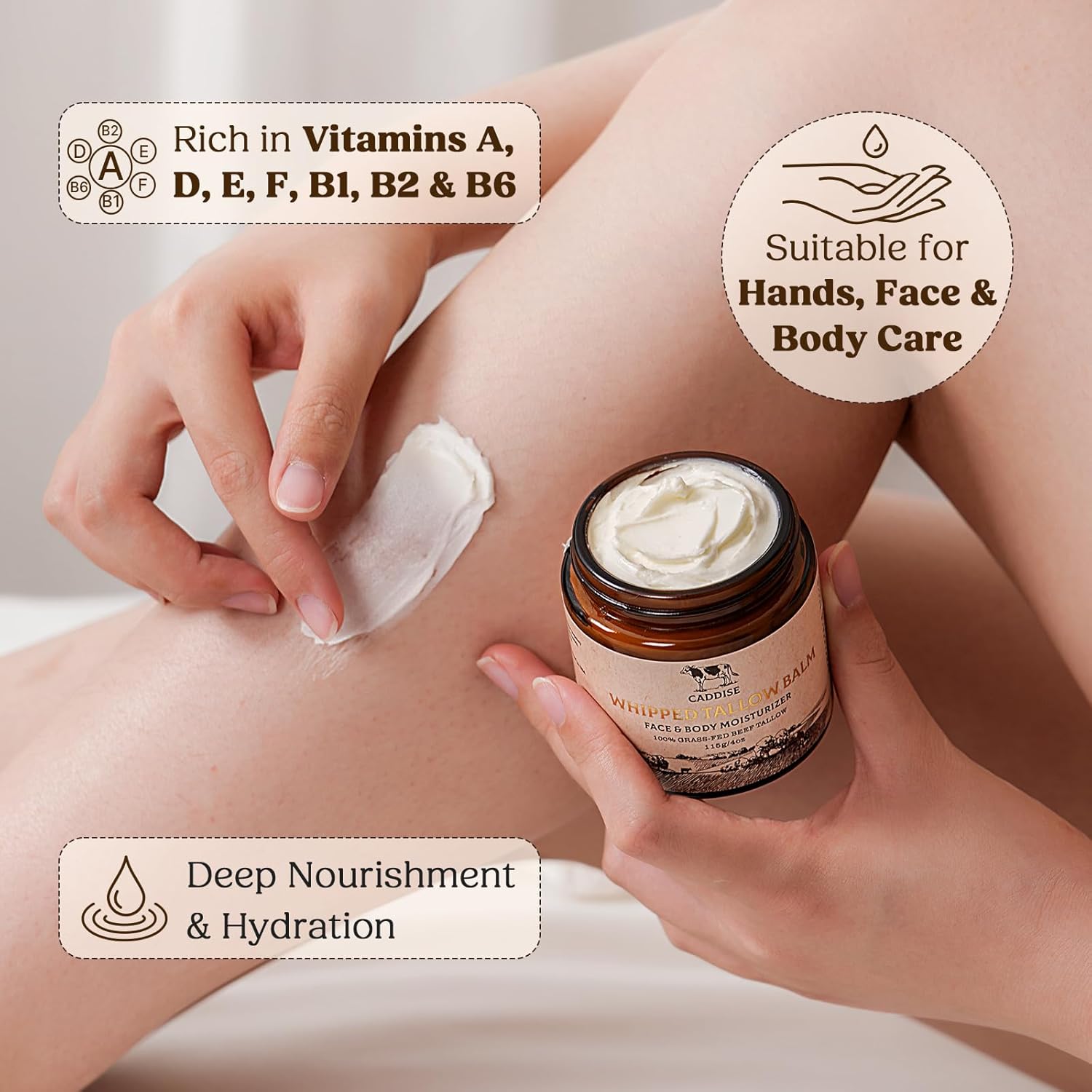 100% Grass-Fed Whipped Beef Tallow Cream Moisturizer for Face and Body, 4 Oz - Image 7
