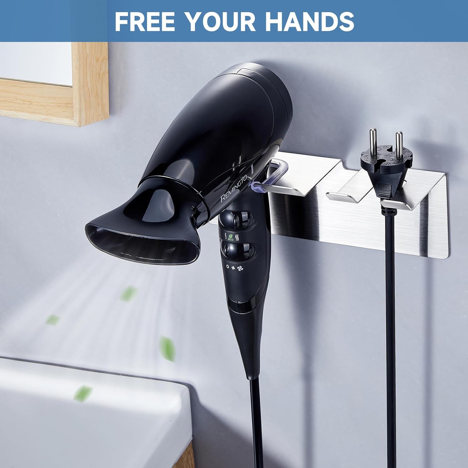 SUS 304 Stainless Steel Wall Mount Hair Dryer Holder with Self Adhesive Plug Hooks for Bathroom - Image 7