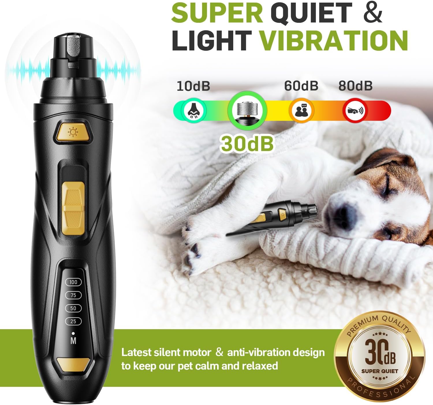 Rechargeable Super Quiet Dog Nail Grinder with 3 Wheels and LED Display for All Pets - Image 2