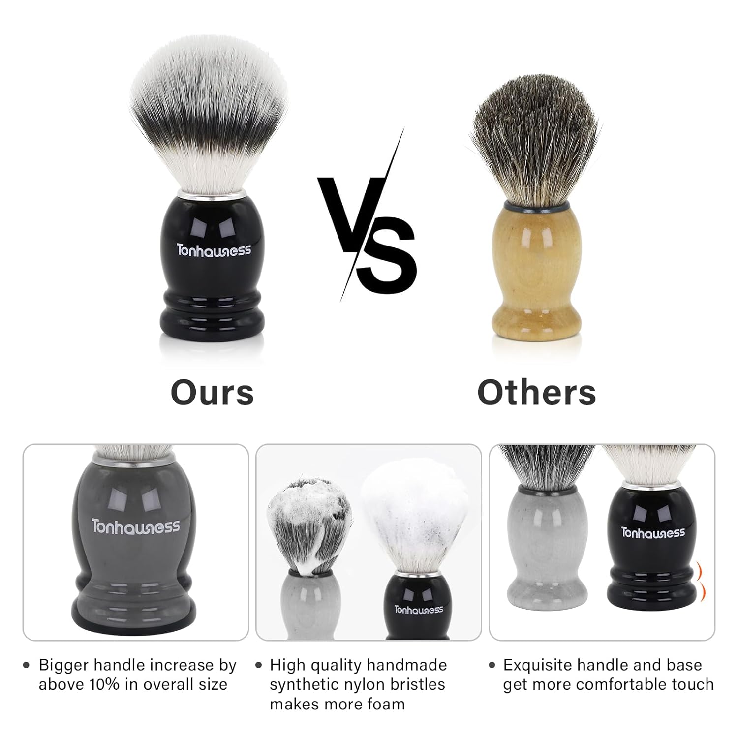 Men's 3-in-1 Shaving Brush Kit with Nylon Bristles, Stainless Steel Bowl, and Stand New Condition - Image 3