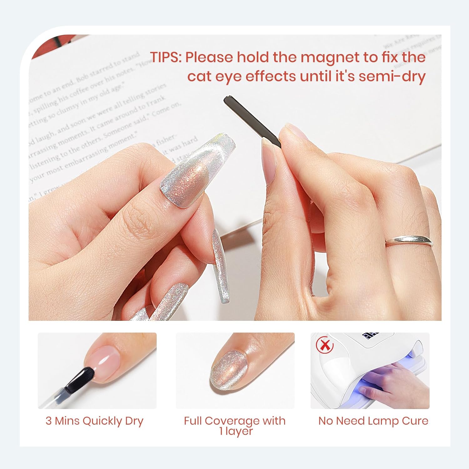 Aurora Silver Magnetic Cat Eye Nail Polish Non-Gel Quick Dry 16ml for Women - Image 6