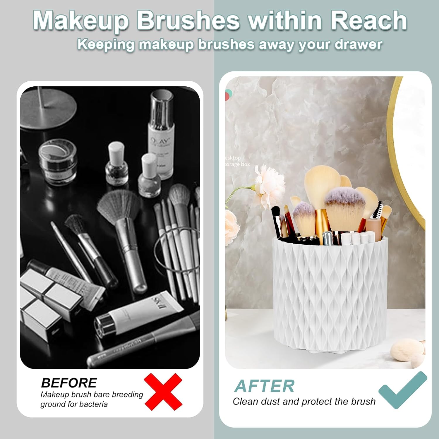 Pearl White 360 Rotating Makeup Brush Holder with 5 Slots for Vanity - Image 3