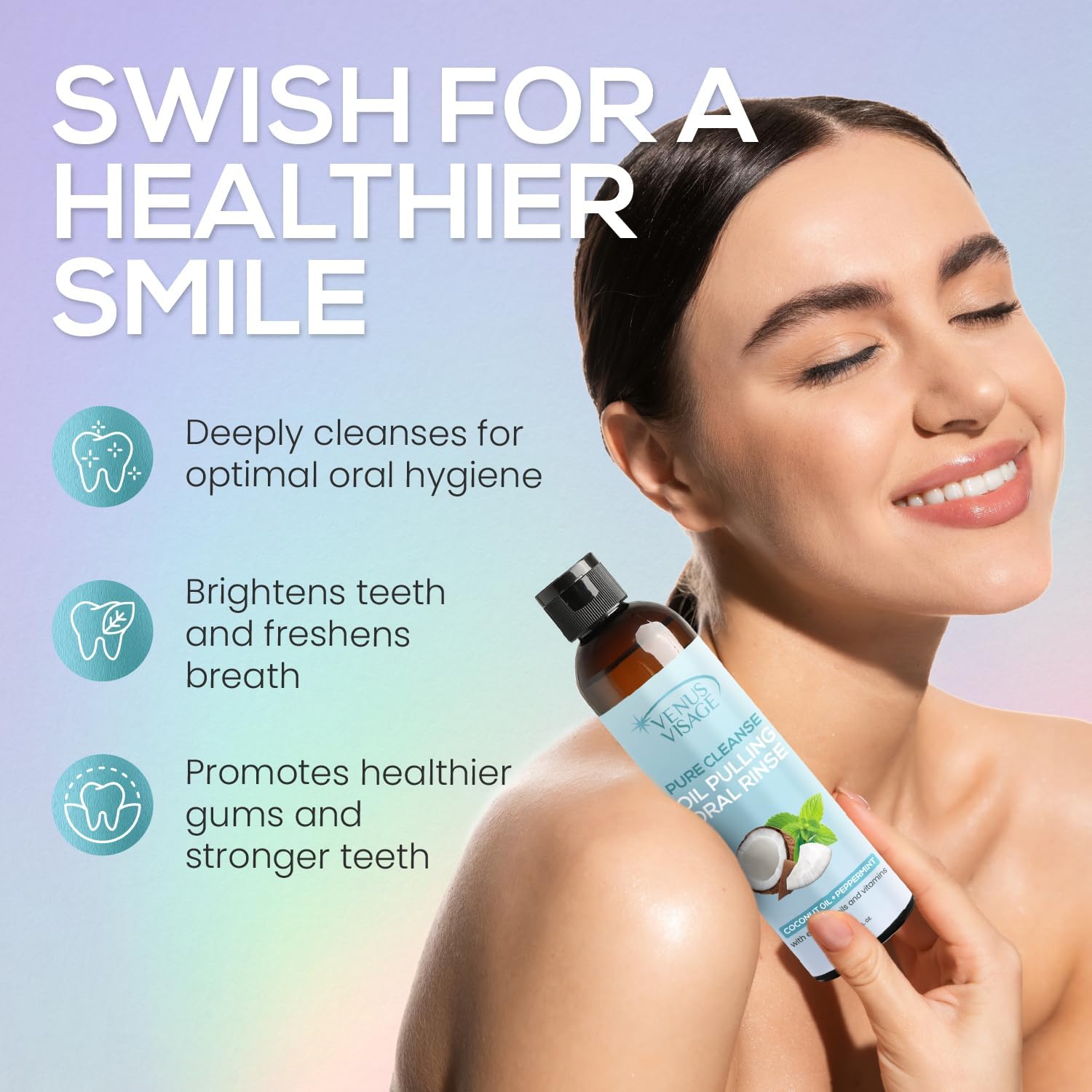 Venus Visage Peppermint Coconut Oil Pulling Oral Rinse 8 fl oz with Tongue Scraper - Image 2
