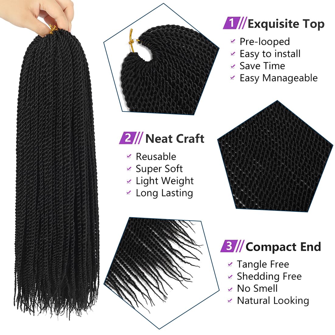 Ombre 18 Inch Crochet Senegalese Twist Braids Hair 7 Packs Pre Looped Black Brown - Image 3