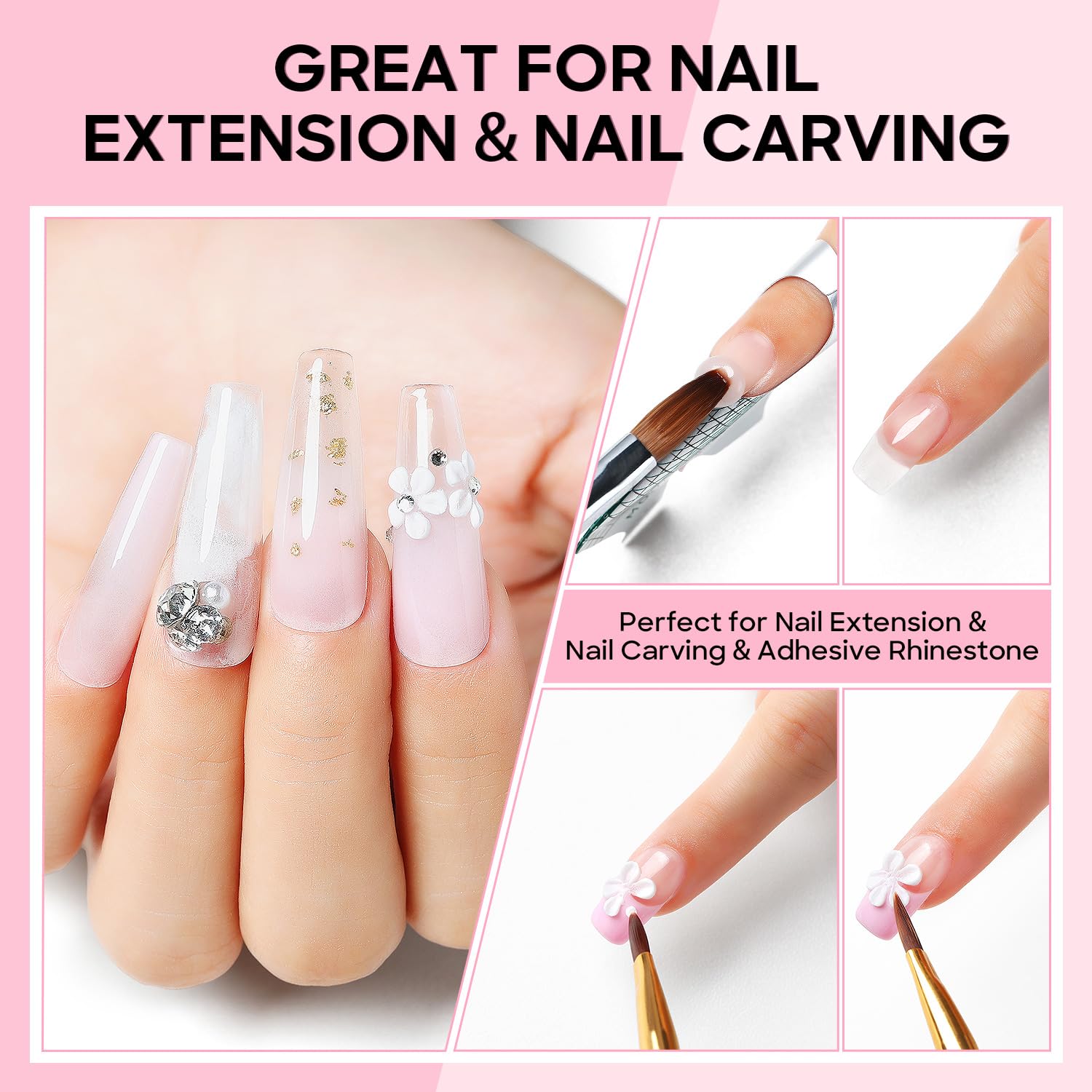 AIMEILI Acrylic Powder Set 6 Colors Clear Nude Pink White for Nail Art Extensions - Image 2