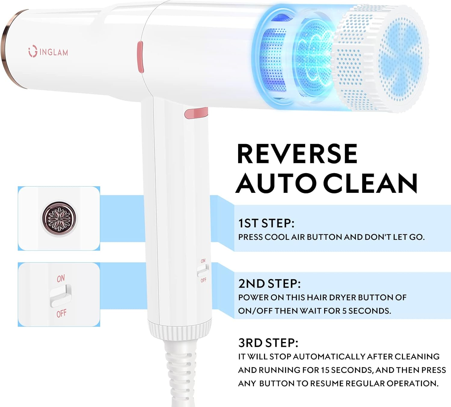 IG INGLAM Professional Ionic Lightweight Hair Dryer 110,000 RPM with 3 Heat Speed Settings - Image 7