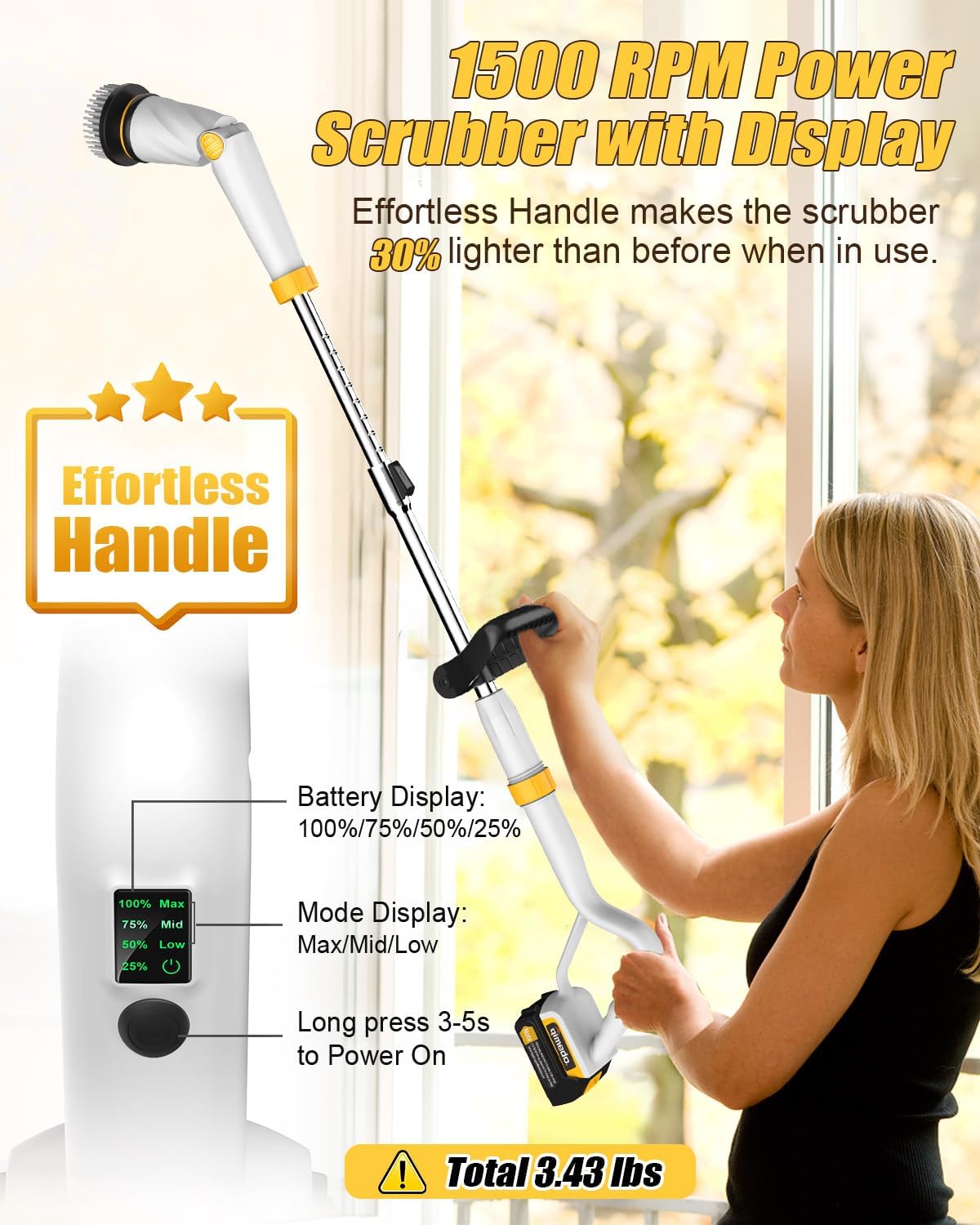 Qimedo Q2 Pro Cordless Electric Spin Scrubber with 2 Batteries and 8 Brush Heads for Deep Cleaning - Image 4