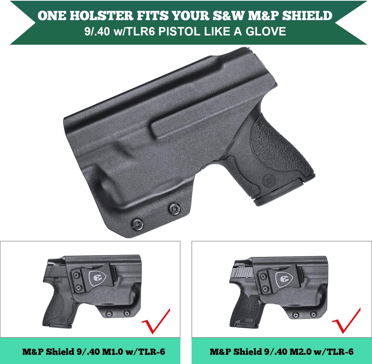 M&P Shield 9mm/.40 IWB Kydex Holster with TLR-6 Adjustable Cant Concealed Carry - Image 5