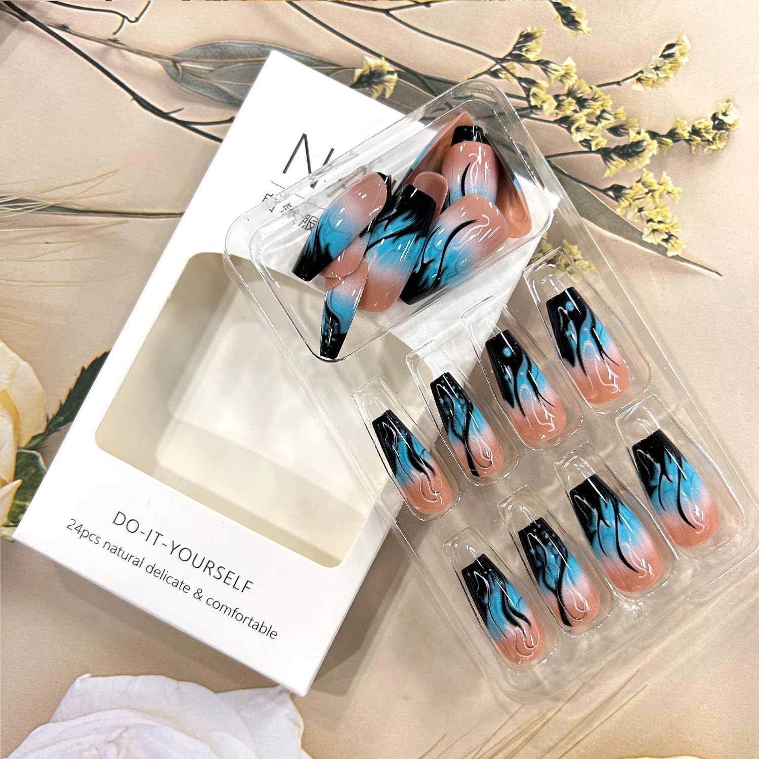 TBRZTR Medium Blue Flame Gradient Ballet Press On Nails for Women - Image 5
