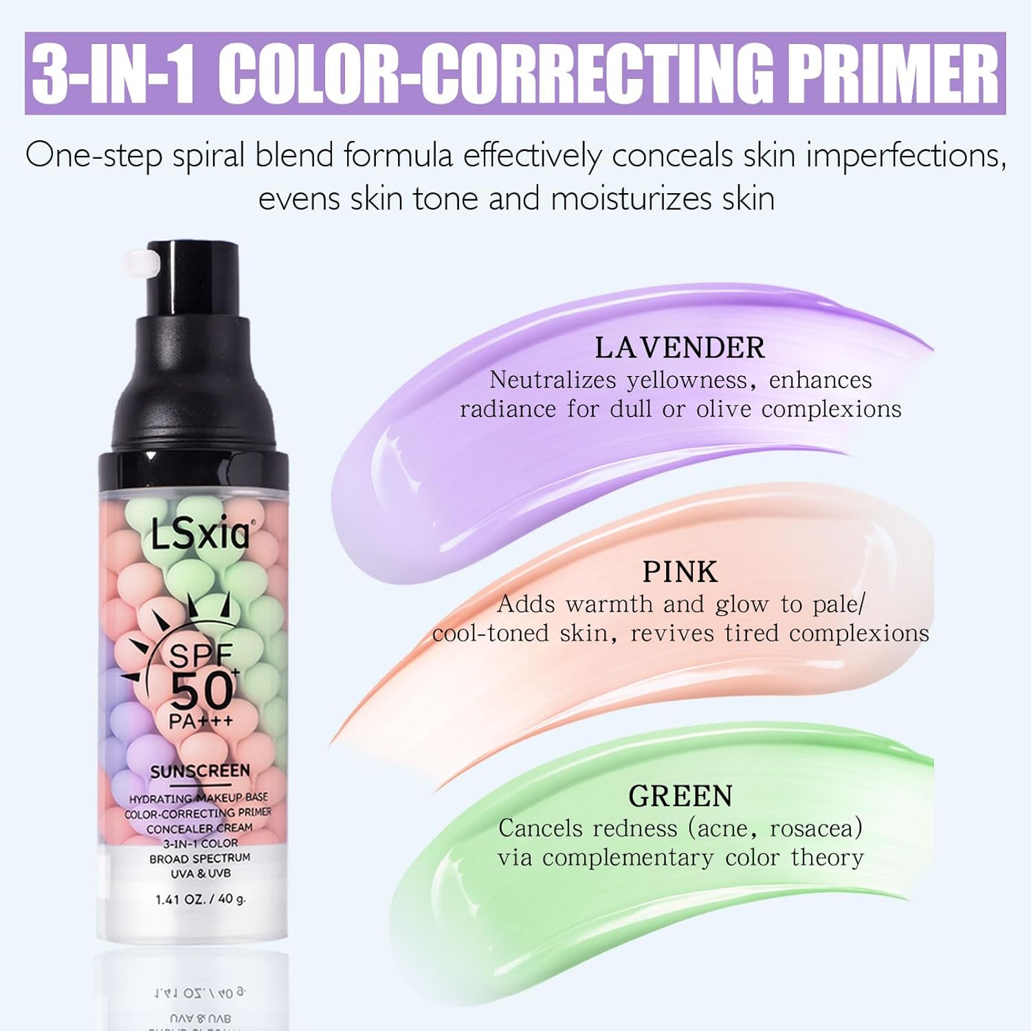 3-in-1 Tinted Moisturizer Primer with SPF 50 for Face - Color Correcting, Oil Control, 1.7 oz - Image 5