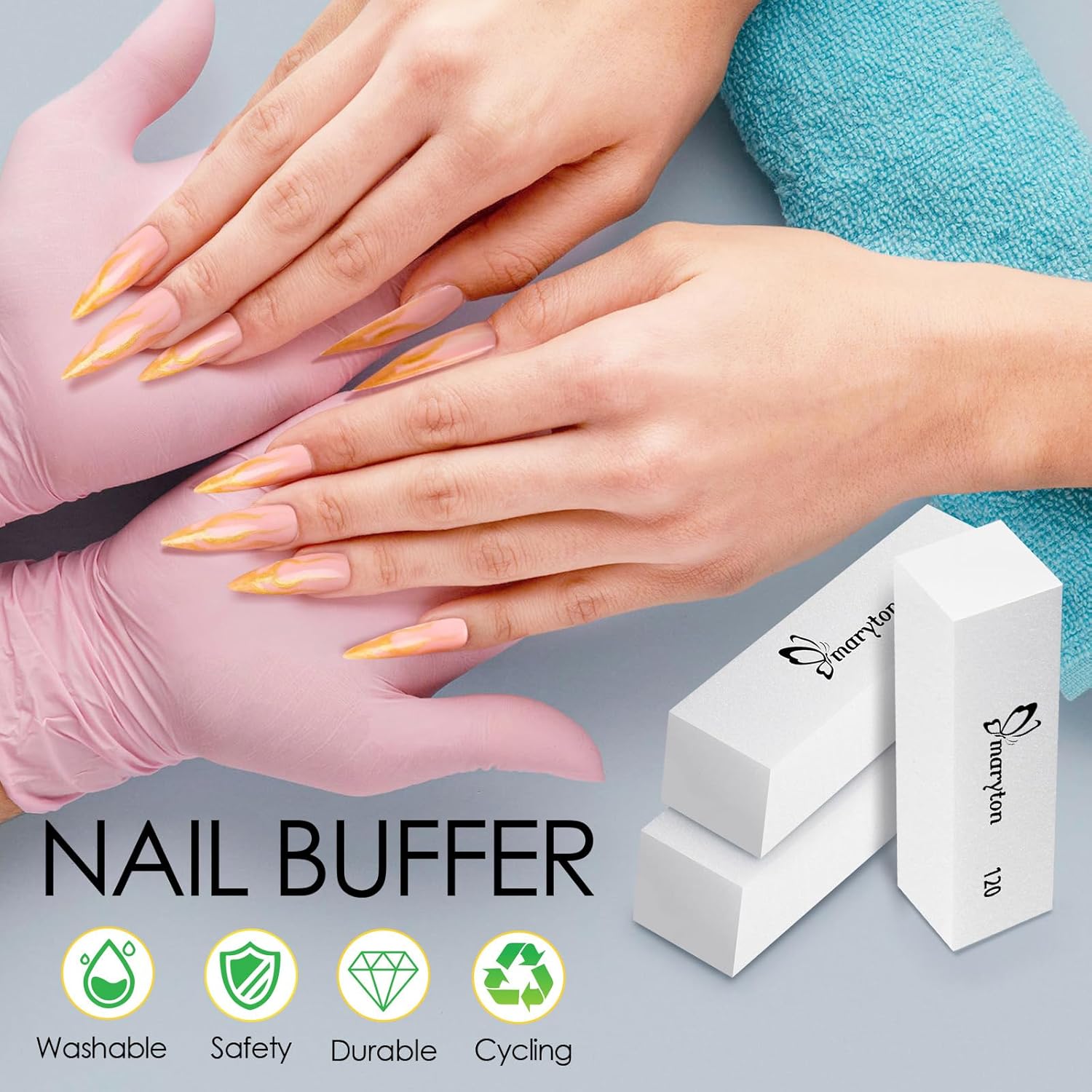 Maryton White 10 Count 120 Grit Nail Buffer Blocks for Acrylic and Gel Nails - Image 7