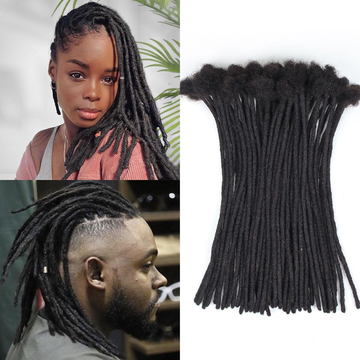 12 inch 50 Strands Loc Extensions Human Hair, 0.4cm Width 100% Human Hair Dreadlock Extensions for Men/Women, Can be Dyed Soft Dreads Extensions,1b