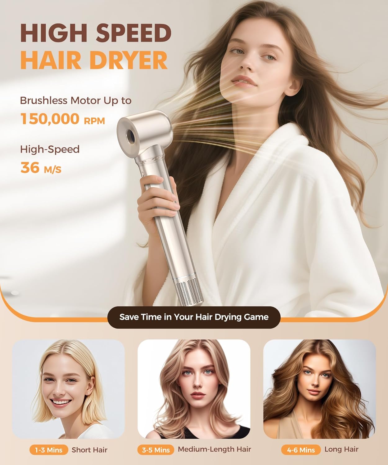 6-in-1 Gold Hair Dryer Brush and Styler with Auto-Wrap Curlers - Image 5