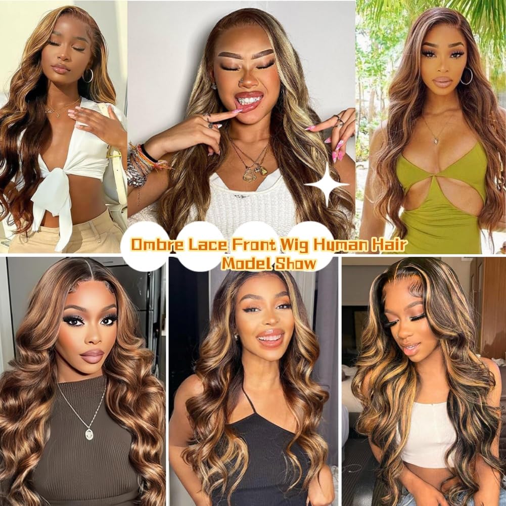 28 Inch Honey Blonde Ombre Body Wave Human Hair Wig 200 Density 13x6 HD Lace Front - Image 6