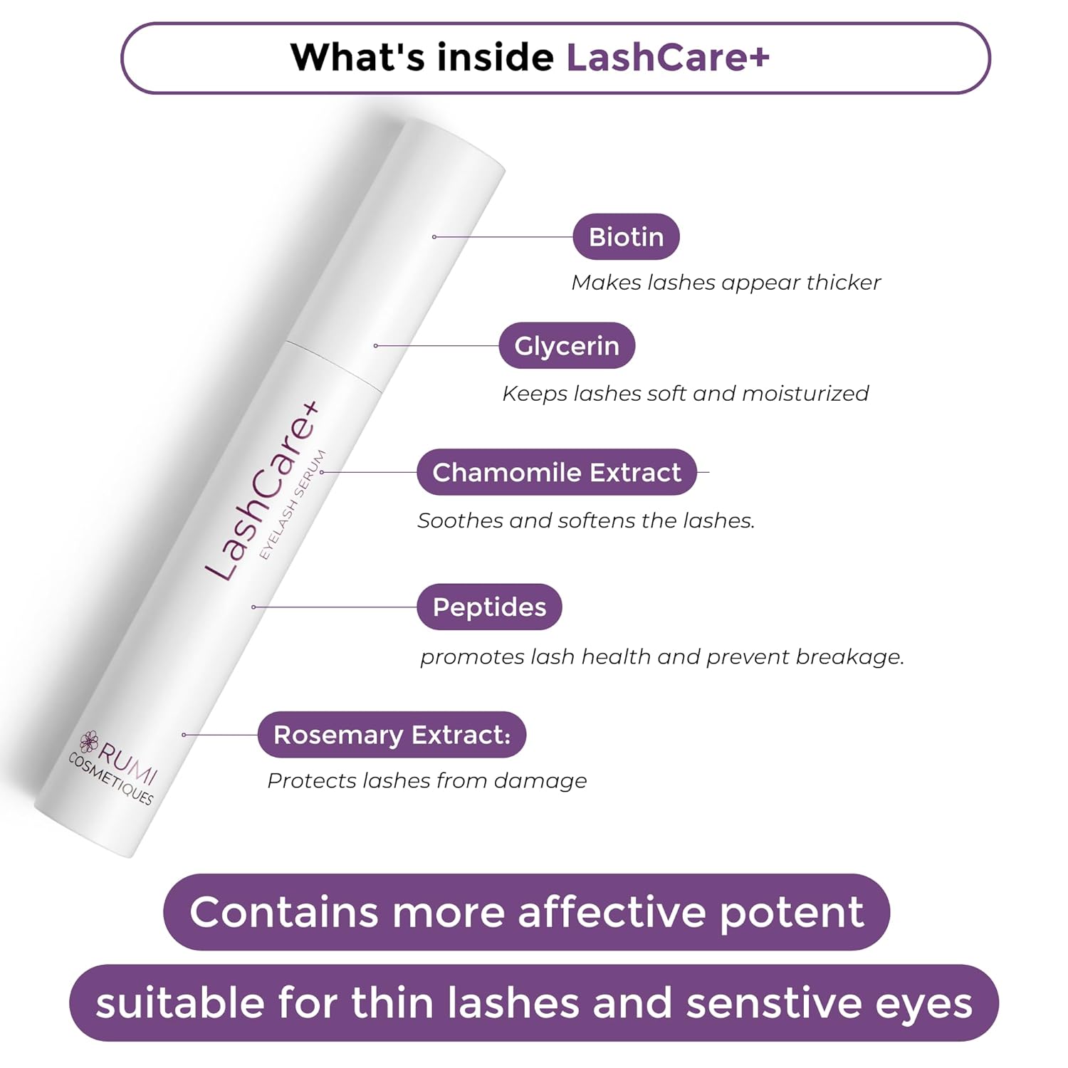 LashCare+ Sensitive Eyes Eyelash Enhancing Serum 1mL for Thicker Lashes - Image 3