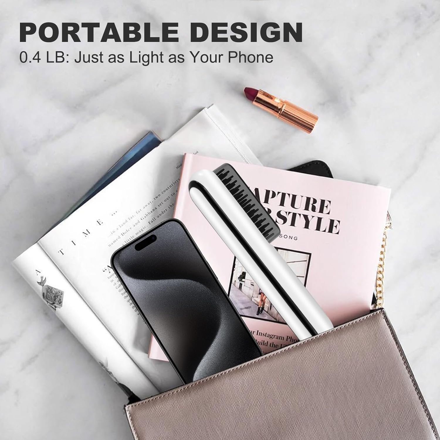 JIAN YA NA Mini Portable Cordless Hair Straightener Brush, USB Rechargeable, 1.69 Inch Width, White - Image 3