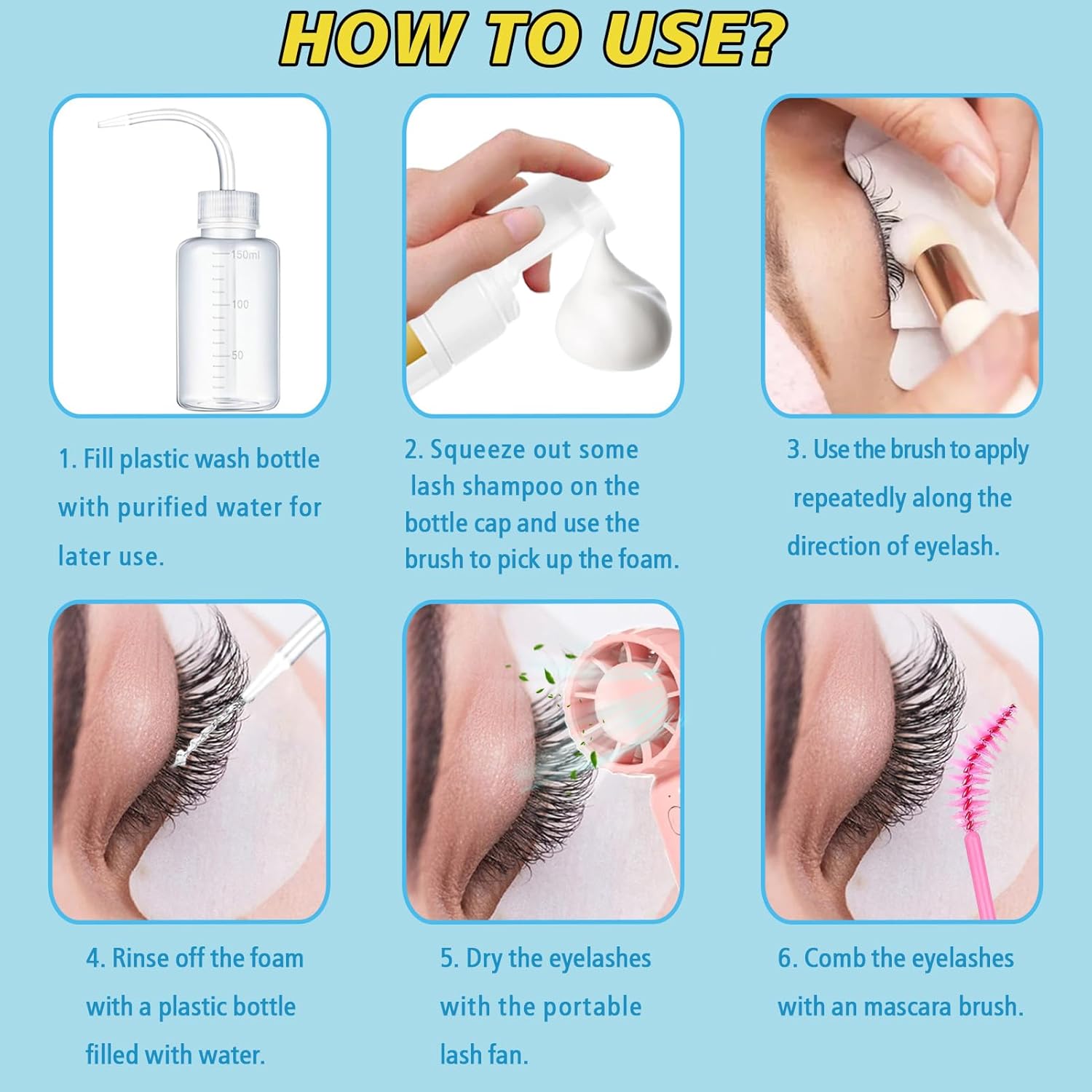 Eyelash Extension Mousse Shampoo Cleanser with USB Rechargeable Mini Fan Kit - Image 7