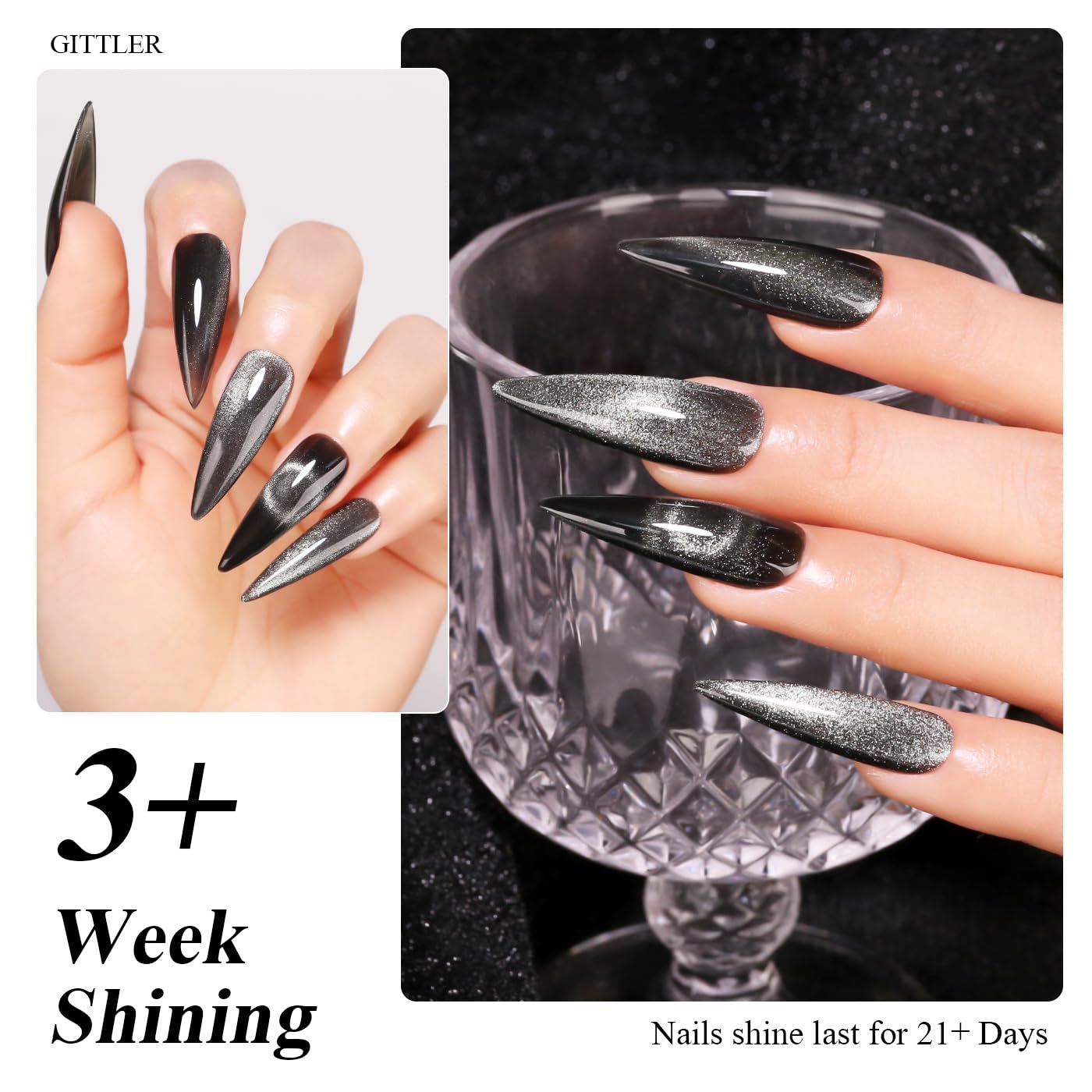 Imtiti 15ML Cat Eye Gel Nail Polish with Black Holographic Glitter and Magnet - Image 4