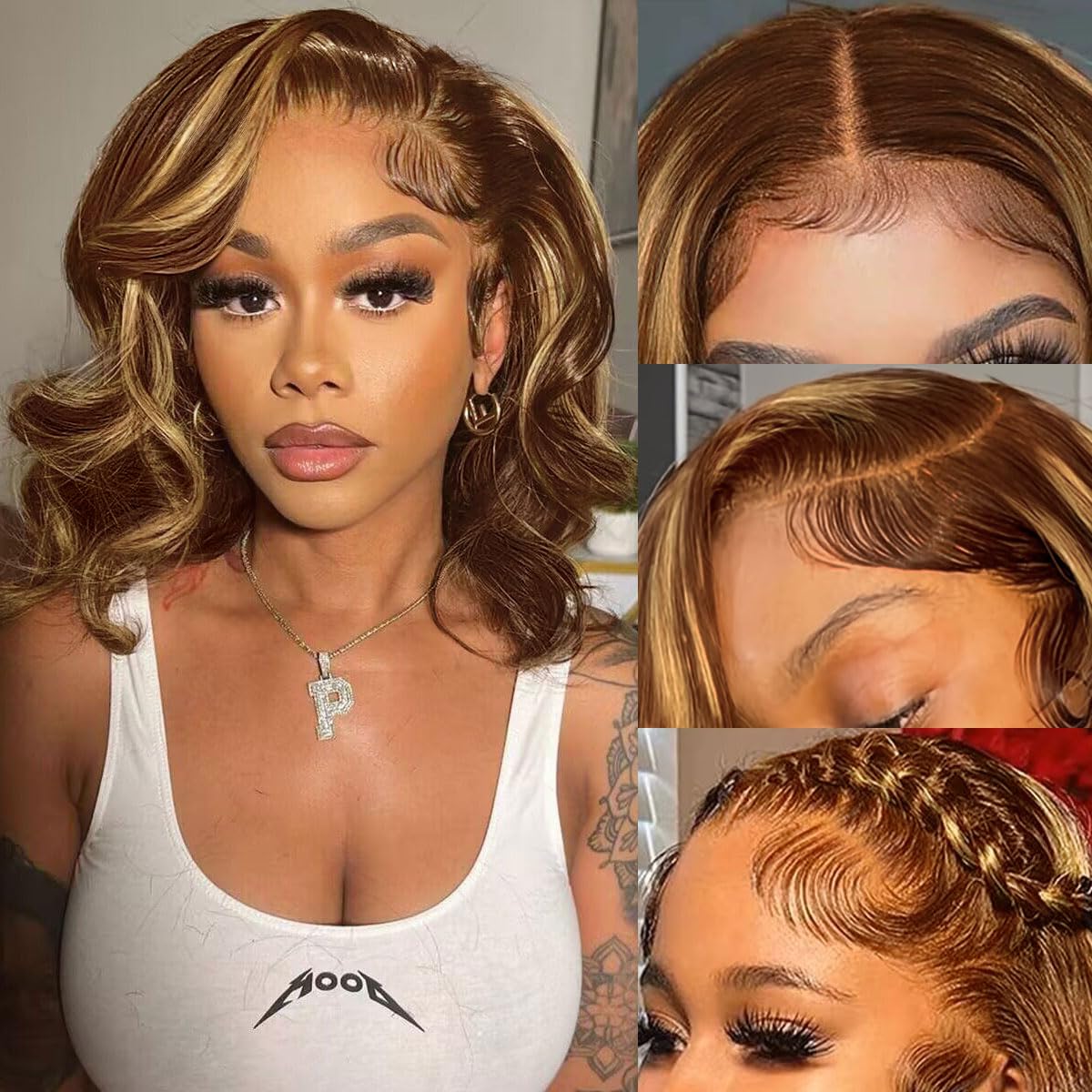 Honey Blonde Ombre 12 Inch Glueless HD Lace Bob Wig 180% Density - Image 4